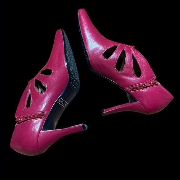 Vintage Womens Red Leather Bellini Gladiator Cut Out Christmas Mrs Claus Shoes 7 - Picture 9 of 10